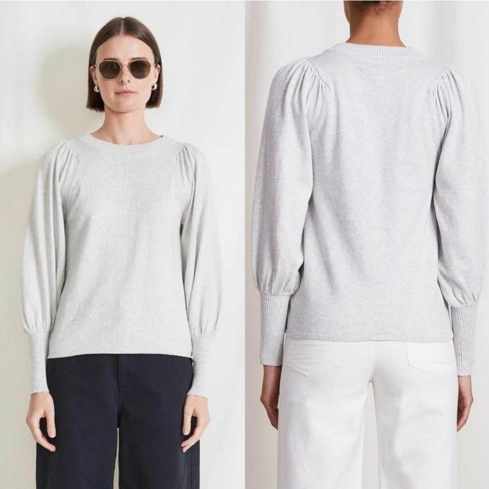 Apiece Apart Eco Dewi Puff Sleeve Crewneck Sweater Pullover Grey Cotton Blend SM